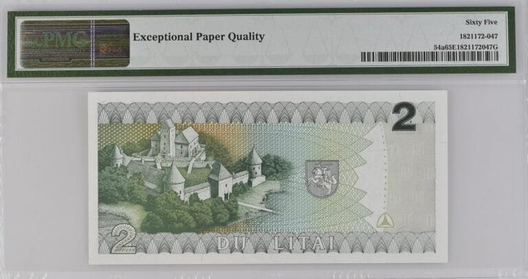 Banknotas - 2 Litai 1993 PMG 65 Serija DAB (2) Banknotas - 2 Litai 1993 PMG 65 Serija DAB