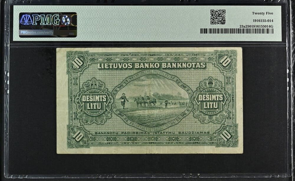 Banknotas - Lietuvos Bankas 10 Litų 1927m PMG 25 Serija D