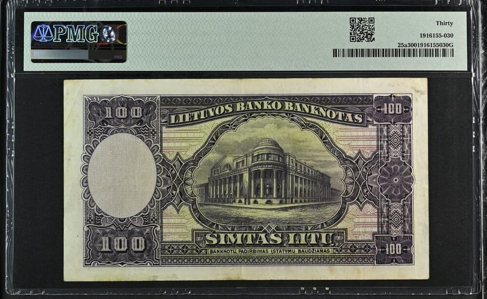100 litų banknotas, 1928 m. laida – reversas