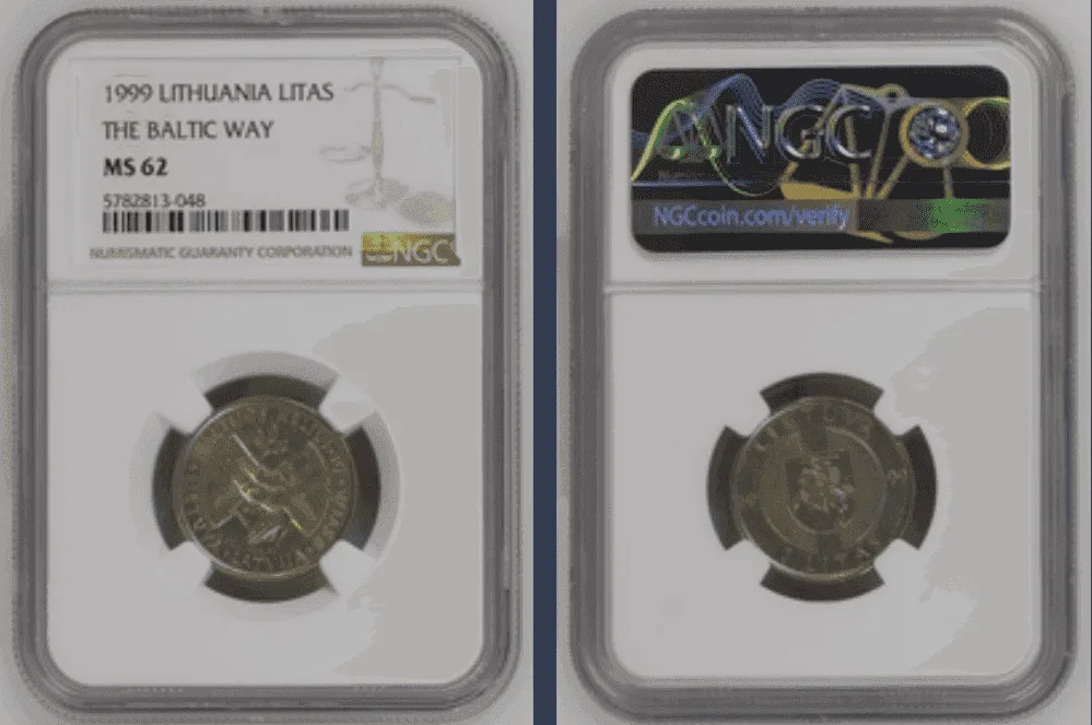 Moneta - 1 Litas 1999 Baltijos kelias MS62 Moneta - 1 Litas 1999 Baltijos kelias MS62