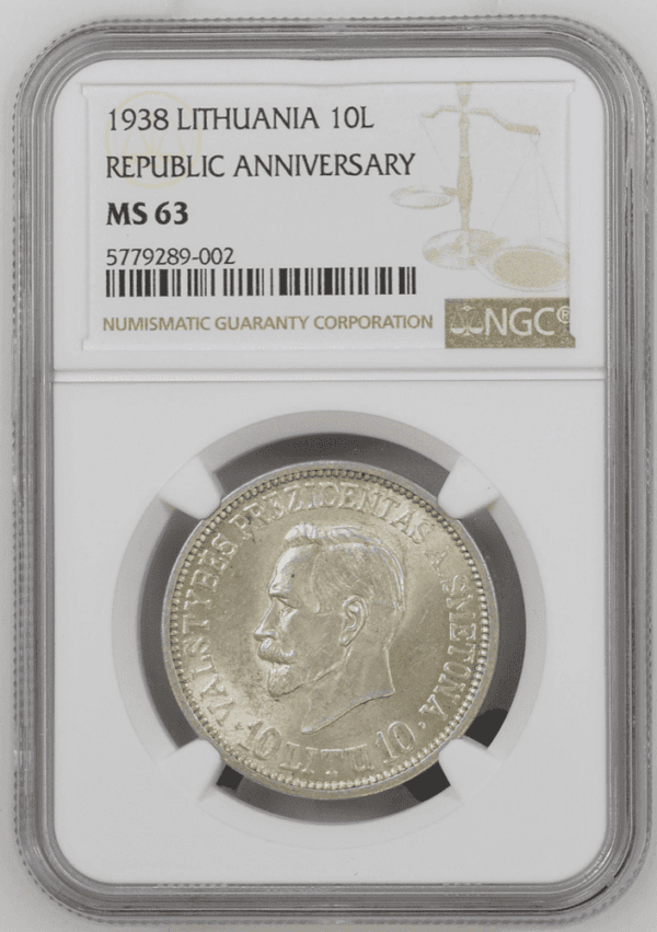 Moneta - 1938 10 litų Lietuva Prezidentas Antanas Smetona MS63