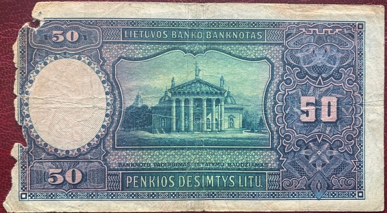 50 litų banknotas, 1928 m. laida – reversas