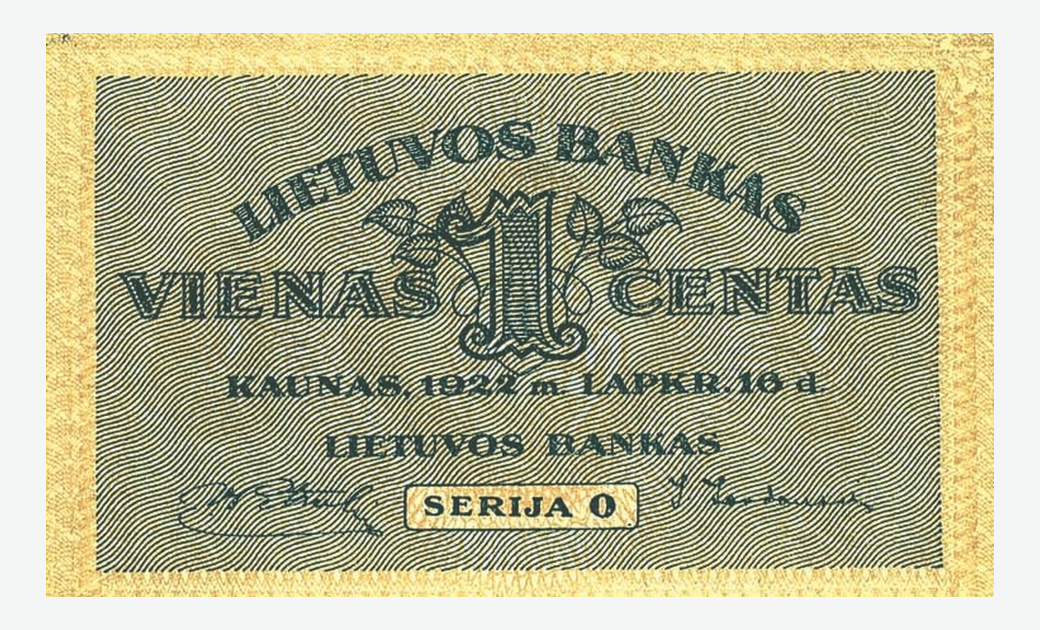 1922 m. Lietuvos 1 cento banknoto aversas