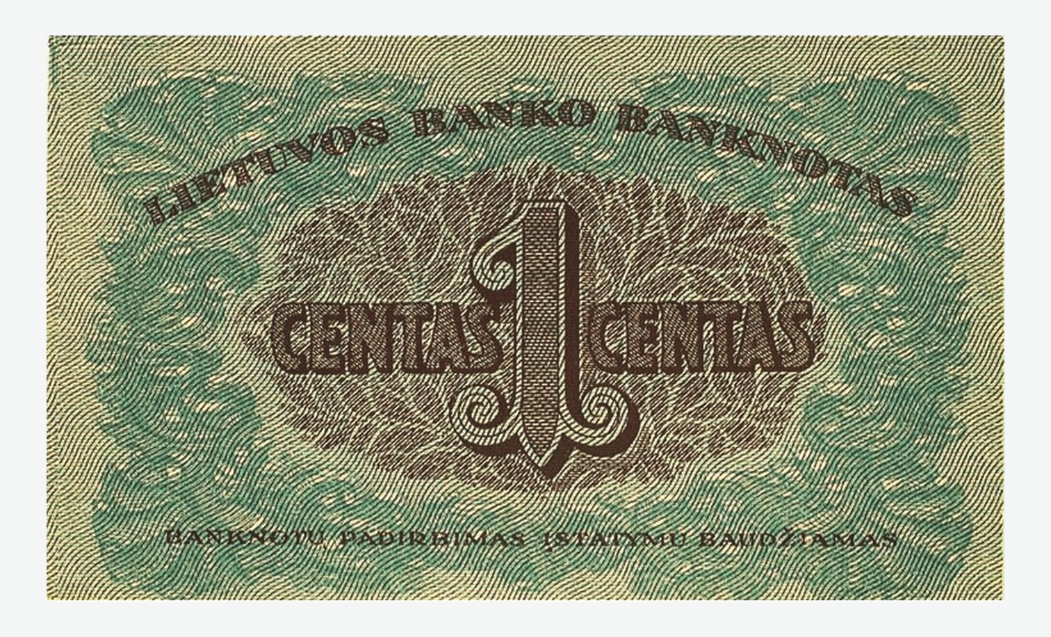 1922 m. Lietuvos 1 cento banknoto reversas