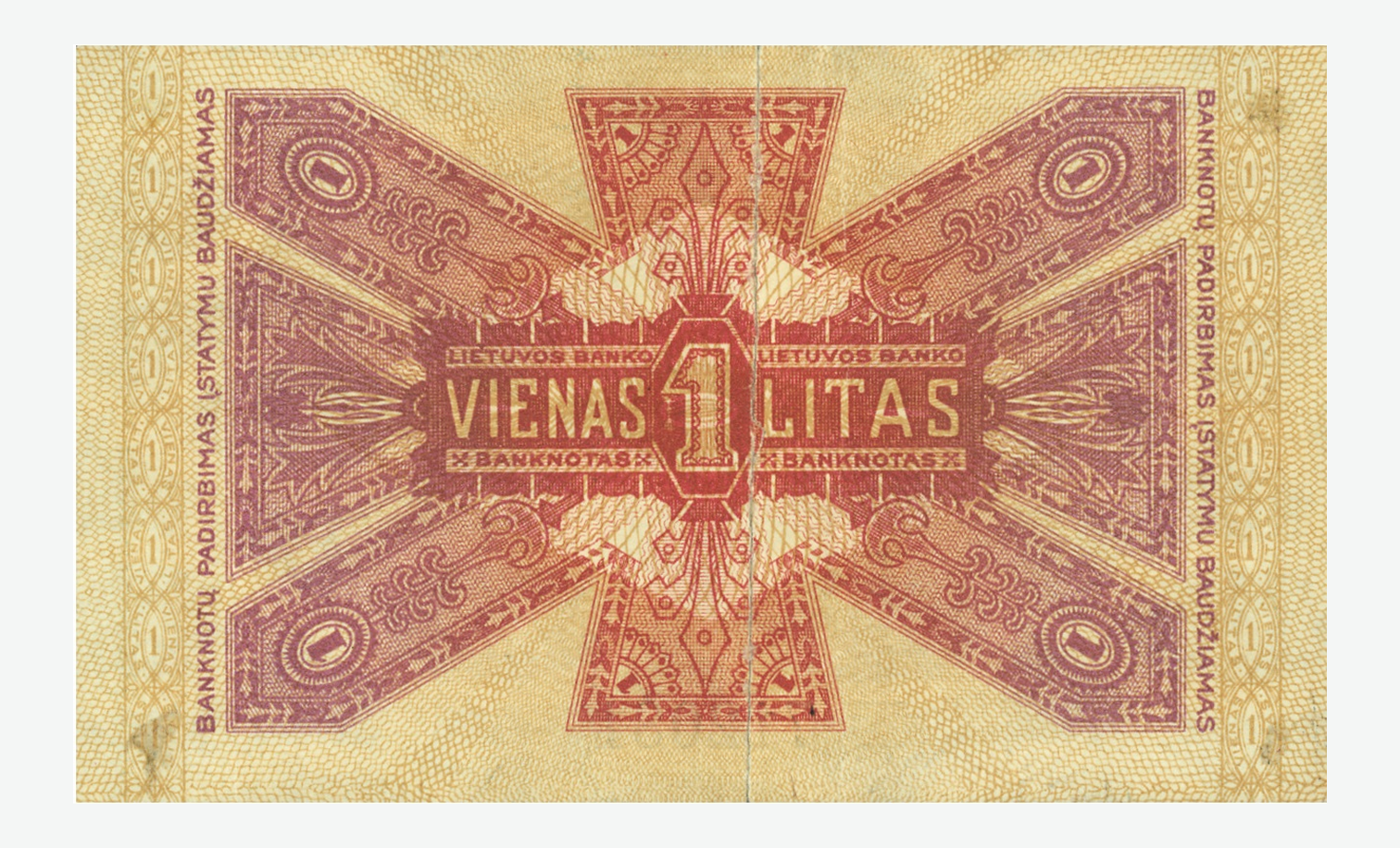 1922 m. Lietuvos 1 lito banknoto reversas