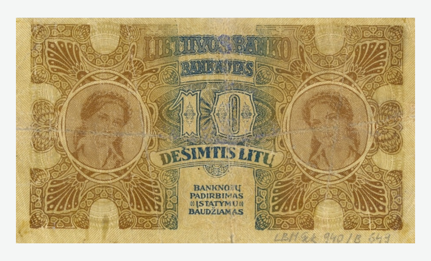 1922 m. Lietuvos 10 litų banknoto reversas