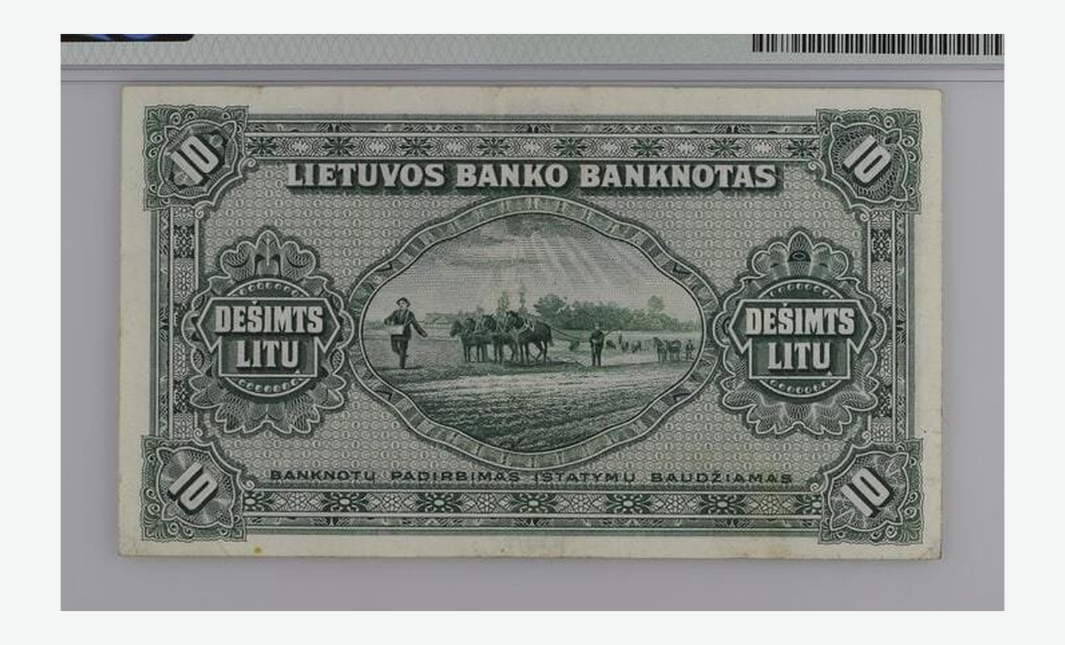 1927 m. Lietuvos 10 litų banknoto reversas