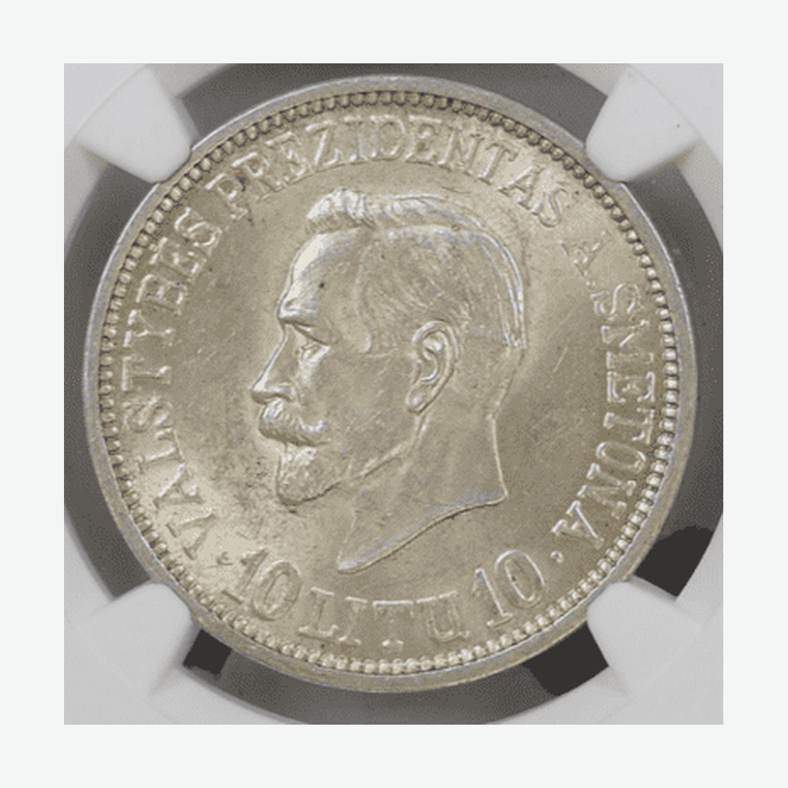 1938 m. Lietuvos 10 litų monetos su Antanu Smetona aversas