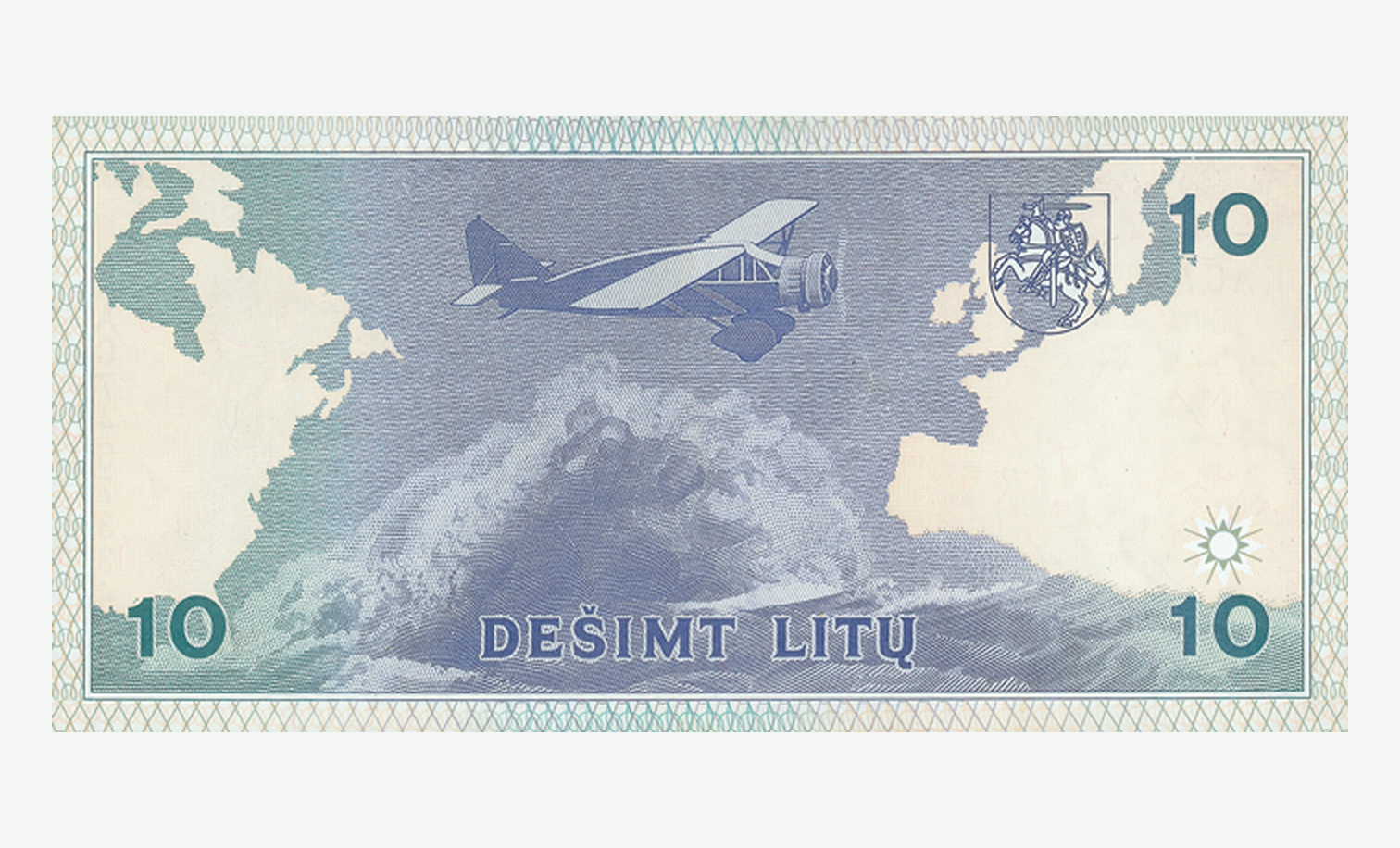 1993 m. Lietuvos 10 litų banknoto reversas