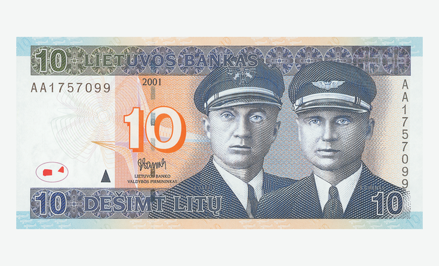 2001 m. Lietuvos 10 litų banknoto aversas