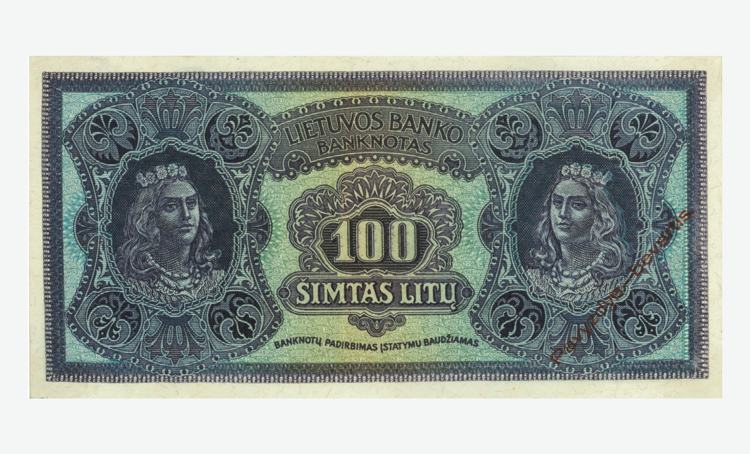 1922 m. Lietuvos 100 litų banknoto reversas