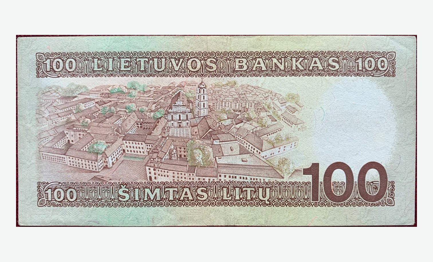 1991 m. Lietuvos 100 litų banknoto reversas