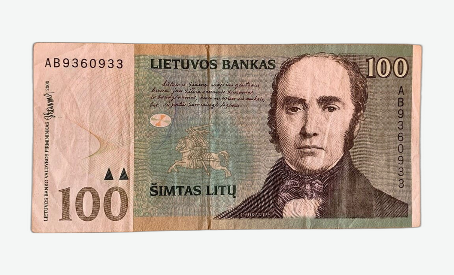 2000 m. Lietuvos 100 litų banknoto aversas