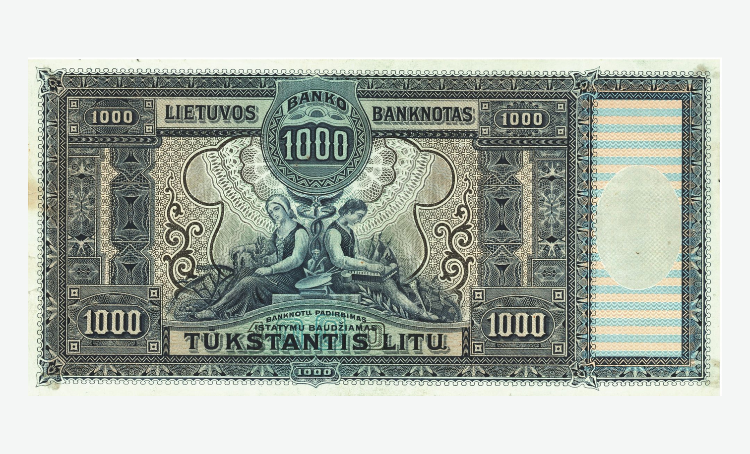 1924 m. laidos Lietuvos 1000 litų banknoto reversas