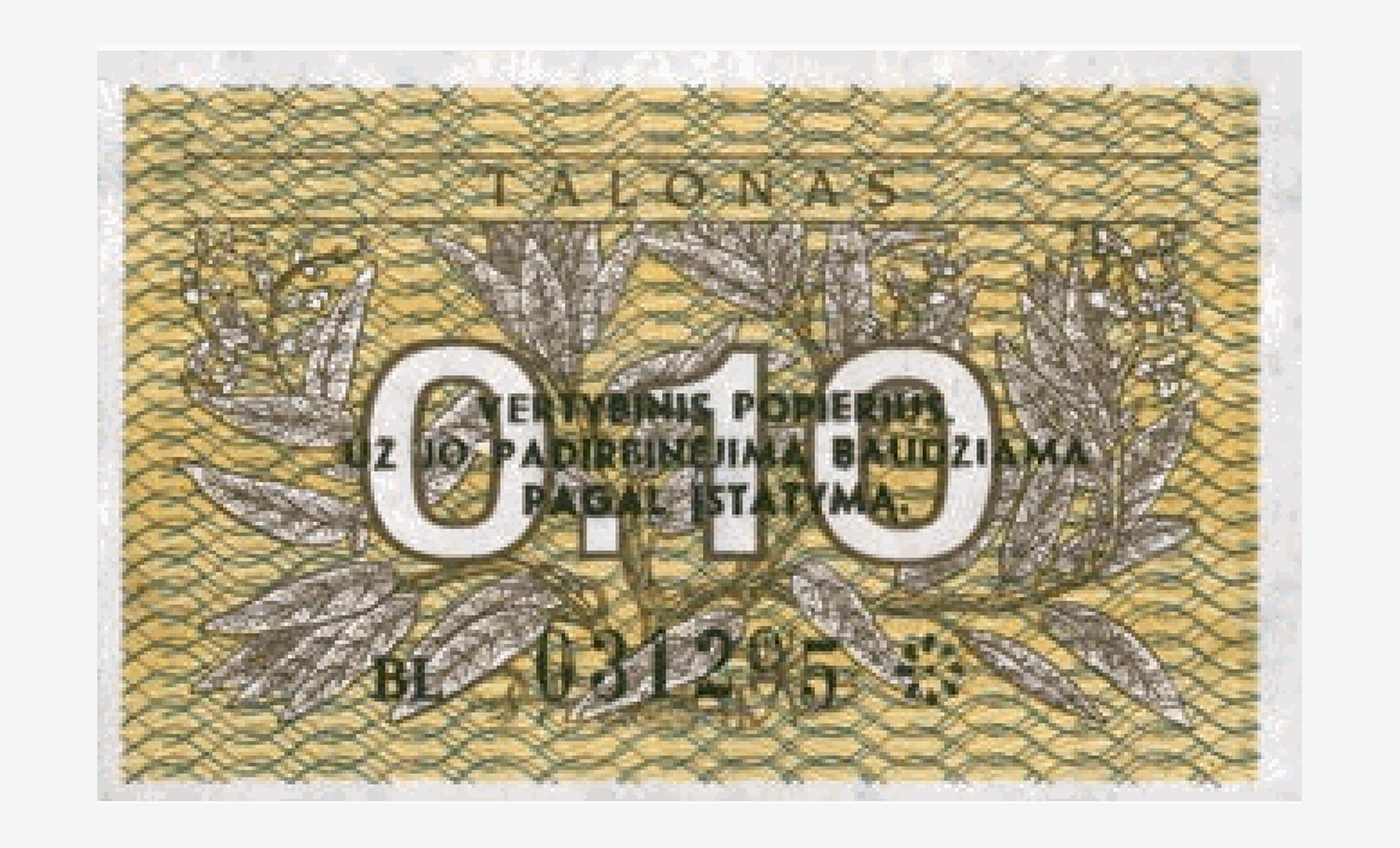 1991 m. reversas Lietuvos 0,10 talono talono reversas