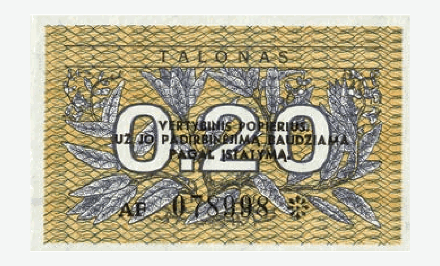 1991 m. reversas Lietuvos 0,20 talono talono reversas