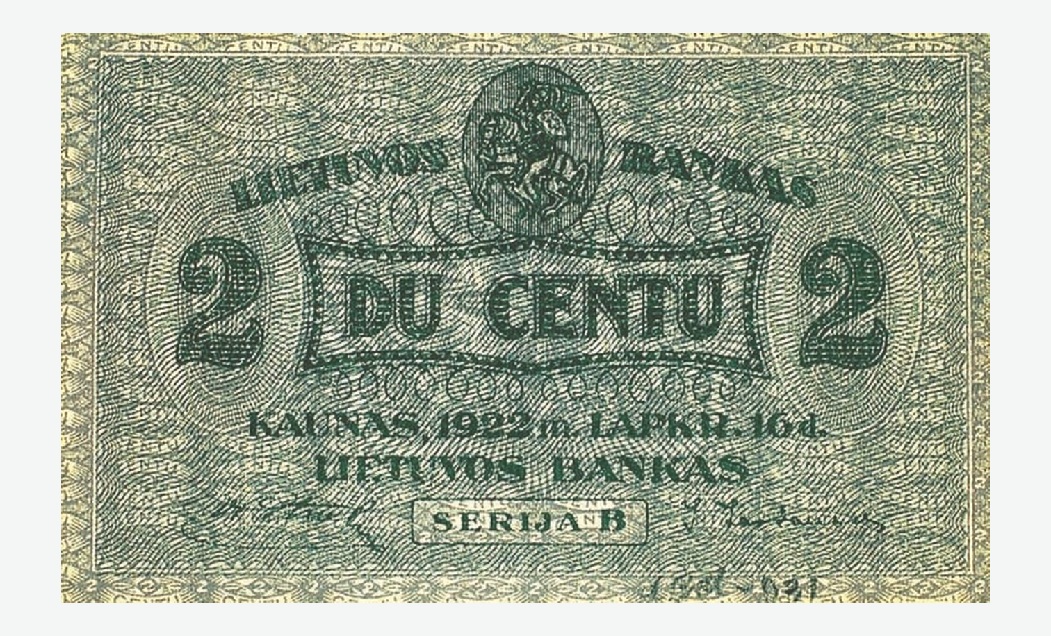 1922 m. Lietuvos 2 centų banknoto aversas