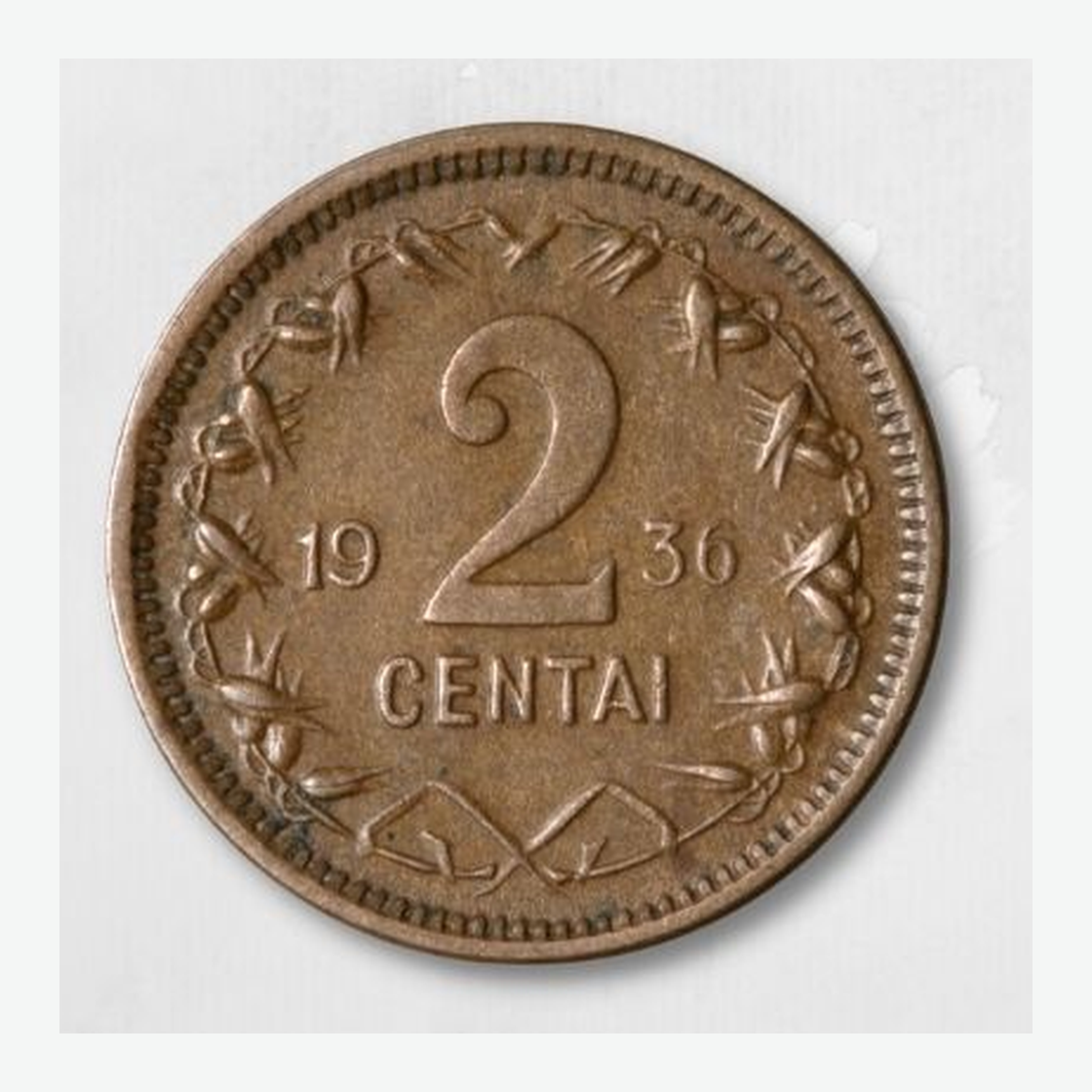 1936 m. Lietuvos 2 centai monetos reversas