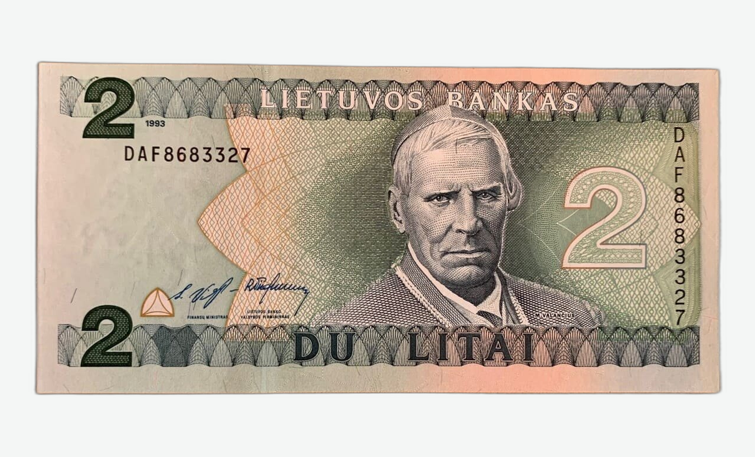 1993 m. Lietuvos 2 litų banknoto aversas