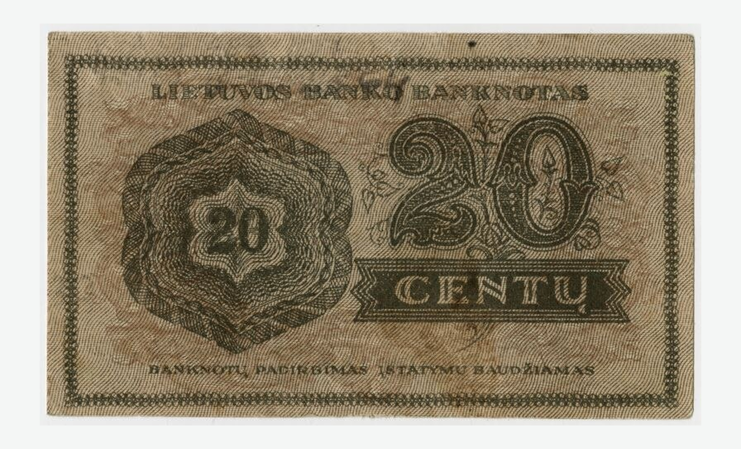 1922 m. Lietuvos 20 centų banknoto reversas