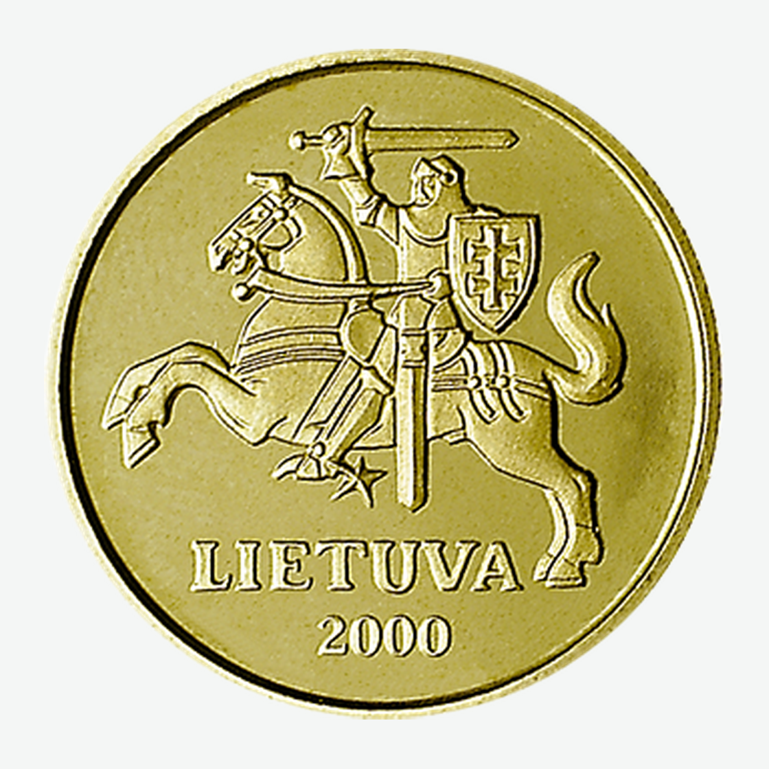 Nuo 1997 m. leistos Lietuvos 20 centų monetos aversas