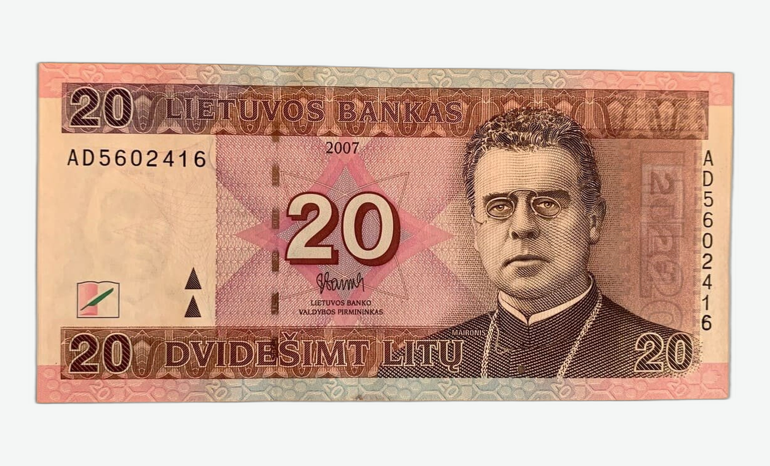2007 m. Lietuvos 20 litų banknoto aversas