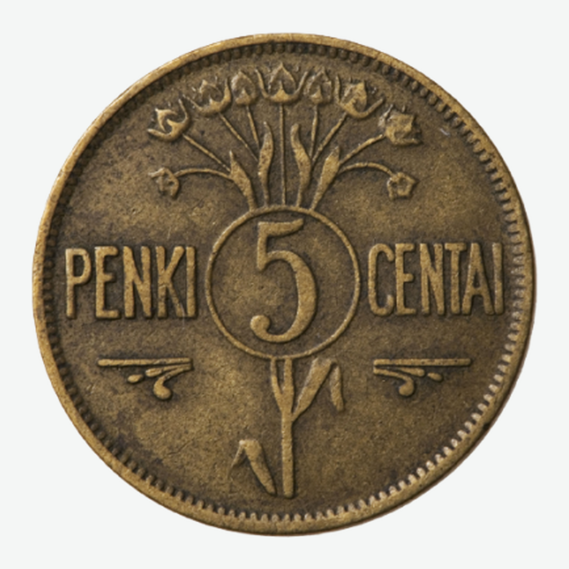 1925 m. Lietuvos 5 centų monetos reversas