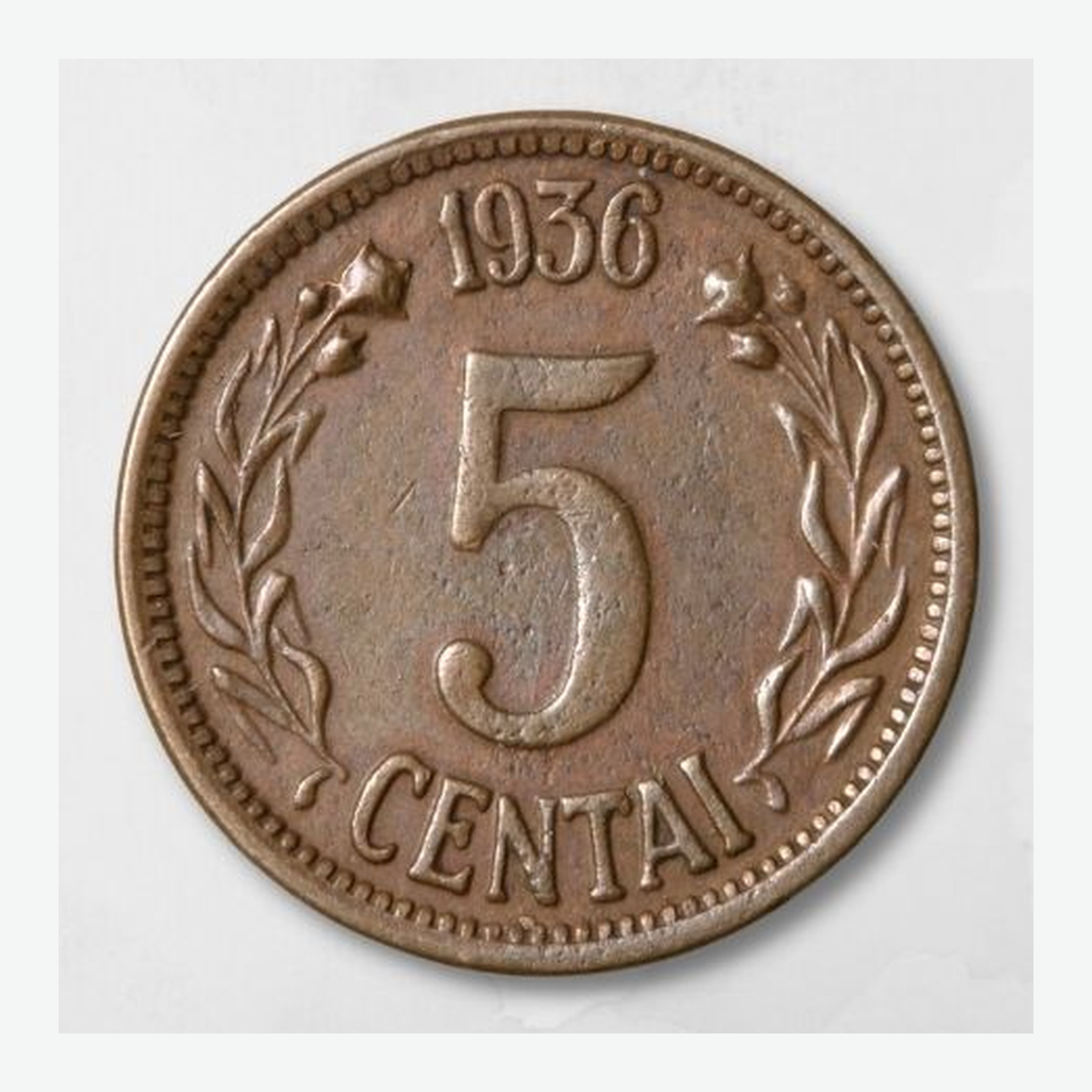 1936 m. Lietuvos 5 centai monetos reversas