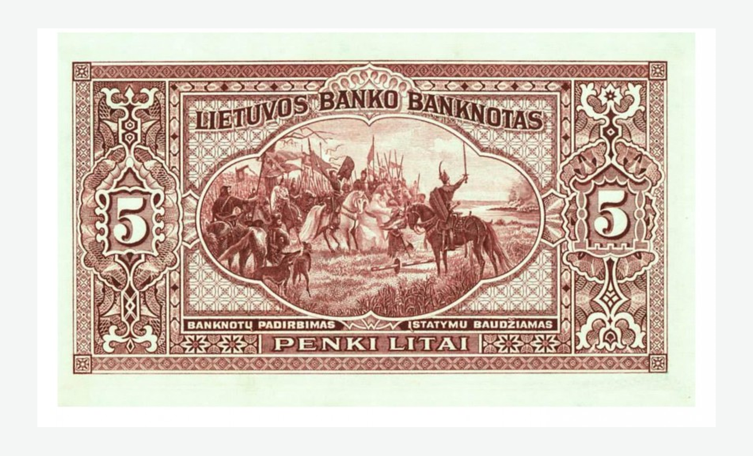 1929 m. Lietuvos 5 litų banknoto reversas