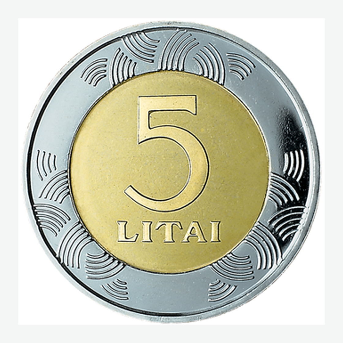 Nuo 1998 m. leistos Lietuvos 5 litų monetos reversas
