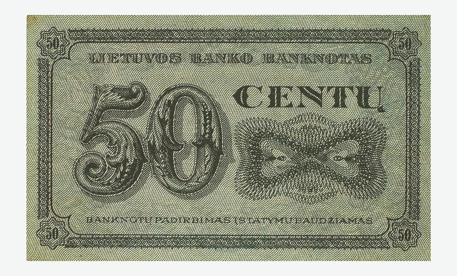 1922 m. Lietuvos 50 centų banknoto reversas