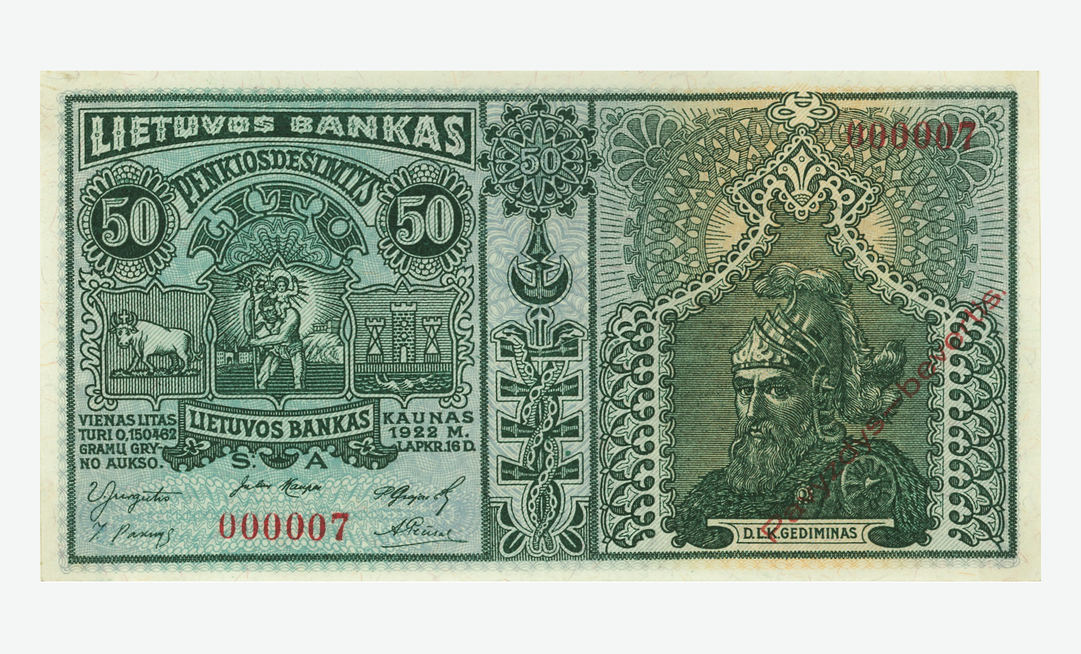 1922 m. Lietuvos 50 litų banknoto aversas