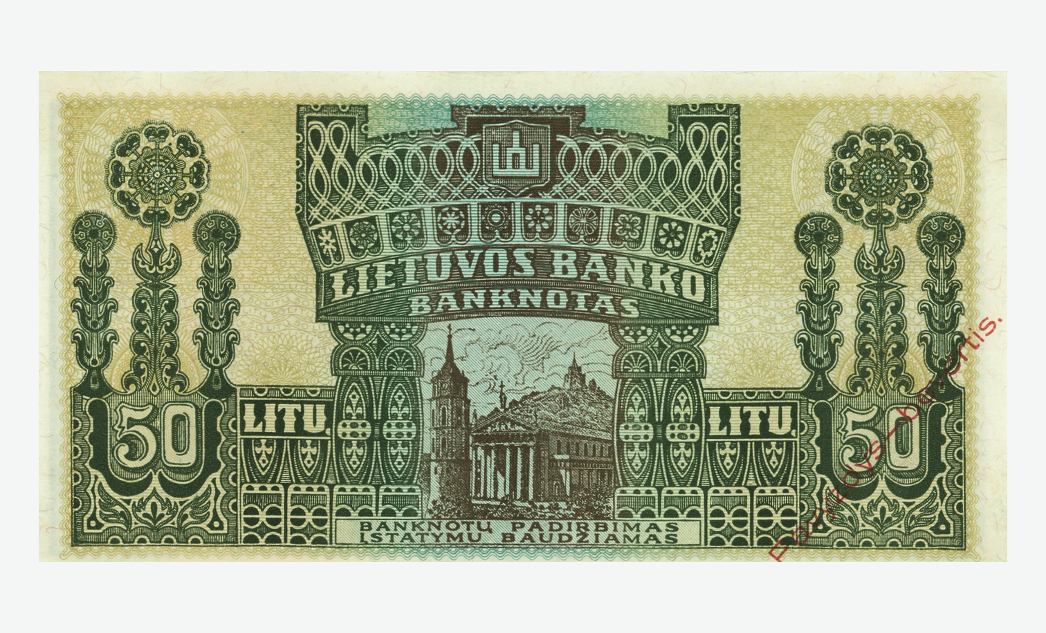 1922 m. Lietuvos 50 litų banknoto reversas