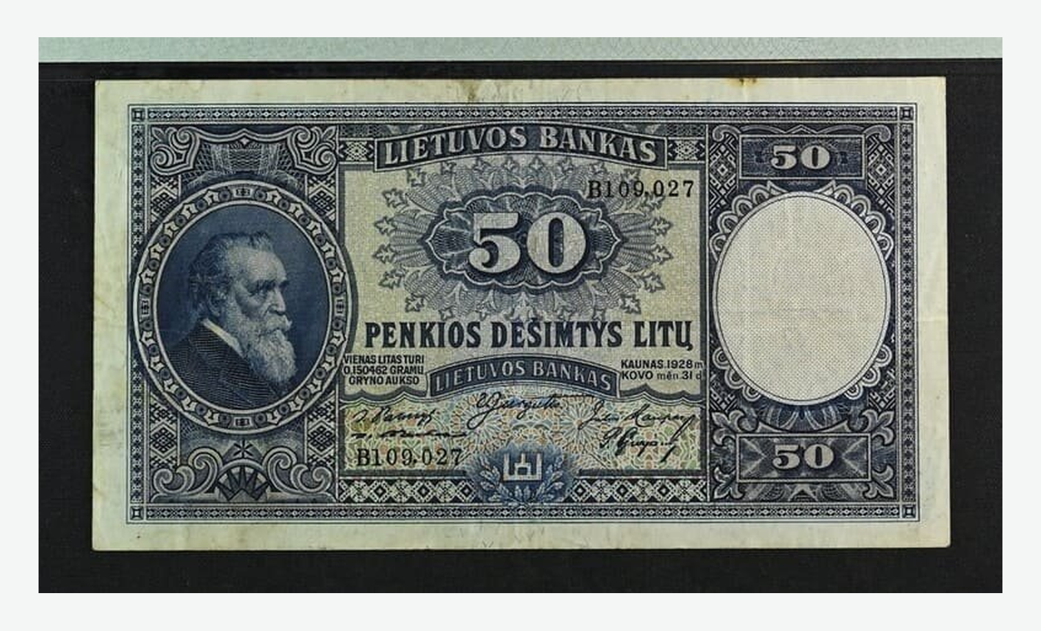 1928 m. Lietuvos 50 litų banknoto aversas