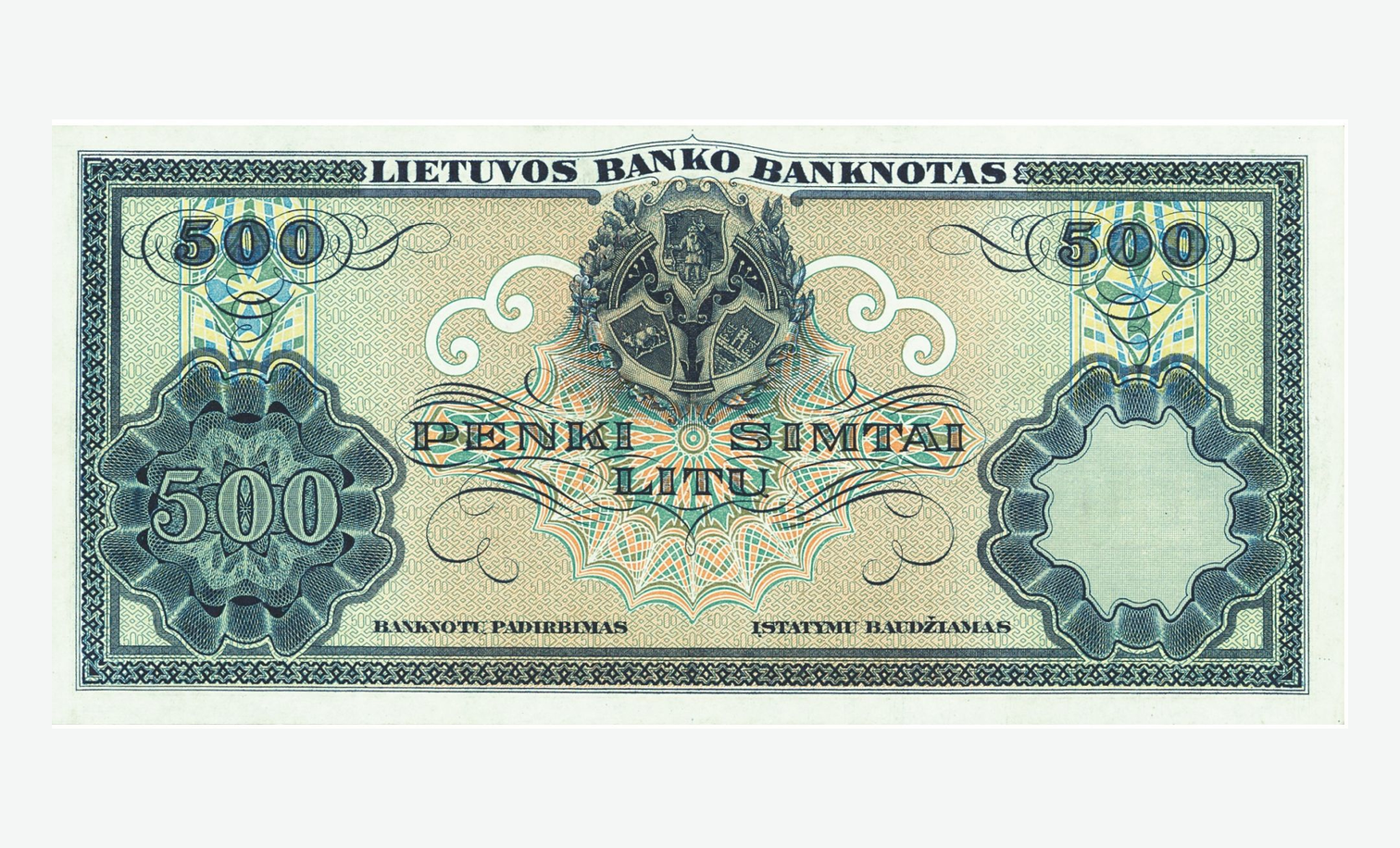 1924 m. laidos Lietuvos 500 litų banknoto reversas