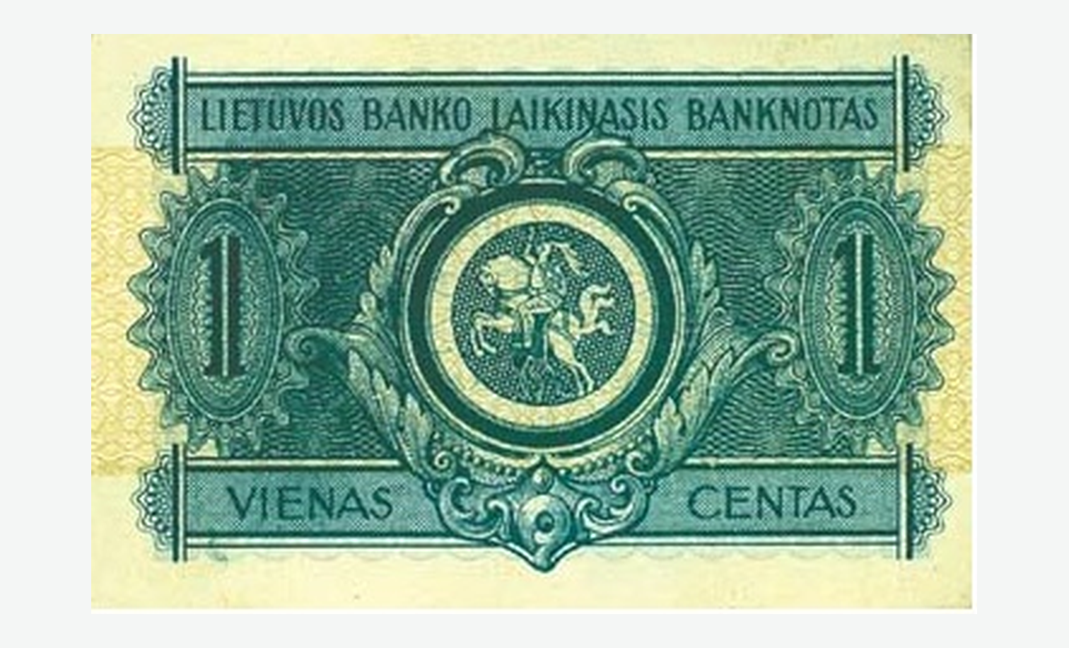 1922 m. laikinojo Lietuvos 1 cento banknoto reversas